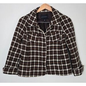 Banana Republic Womens Wool Houndstooth Jacket Brown‎ Black XS Preppy Classic